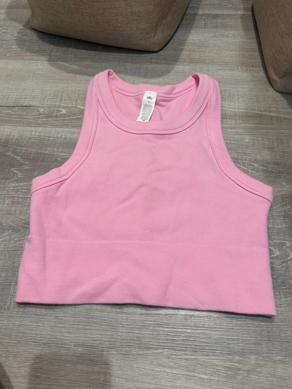 ALO Yoga Pink Ribbed Racerback Crop Top